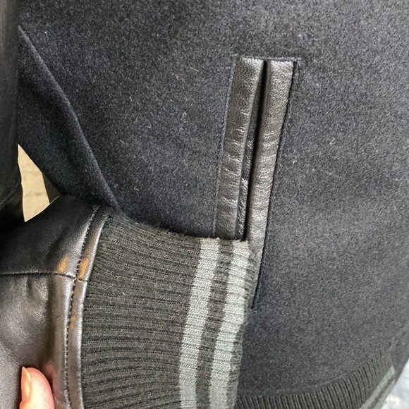 Nike NSW Black Leather Wool Hooded Destroyer Varsity Bomber Jacket Sz S Preppy - Picture 12 of 16